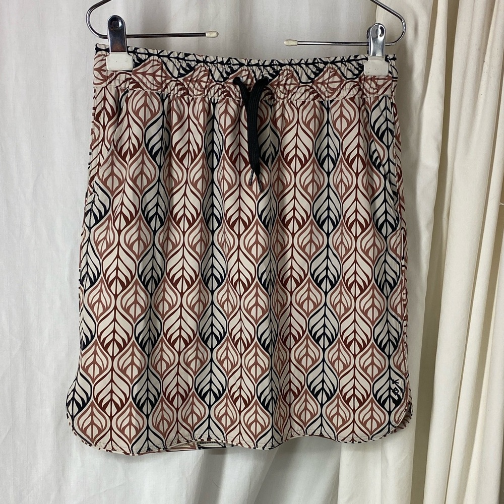 NEW Kavu S Ixtapa Skirt Earth Deco Print Travel Pockets Brown Tan NWT